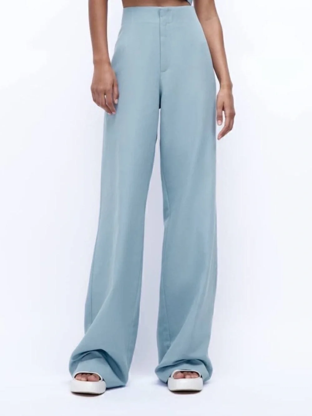 Zara Blue Matching Set | Vest (M) + Wide-Leg Pants (L)